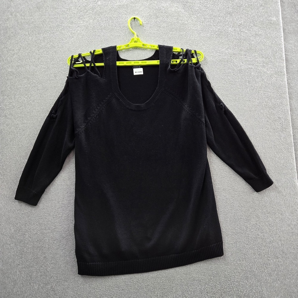 Torrid Women Sweater 3 Black Lace Up Witchy Grunge Cold Shoulder Long Sleeve